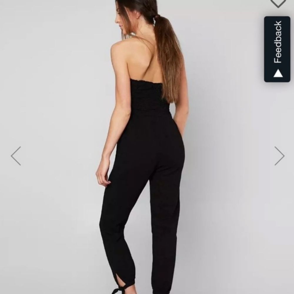 FREE PEOPLE KARAN STRAPLESS SMOCKED FLORAL JUMPSUIT  IN BLACK SIZE MEDIUM - Picture 2 of 16